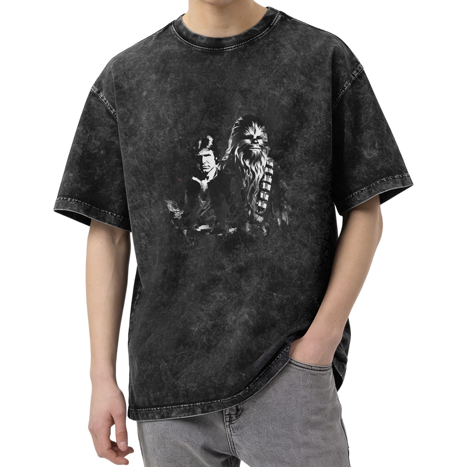 Star Wars Han Solo and Chewbacca Graphic Acid Wash T-Shirt