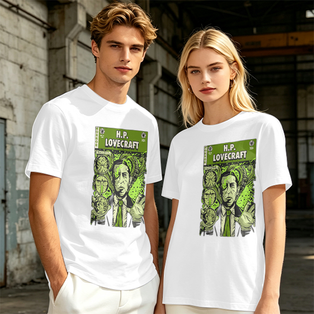 H.P. Lovecraft Comic Print Graphic Olive T-Shirt