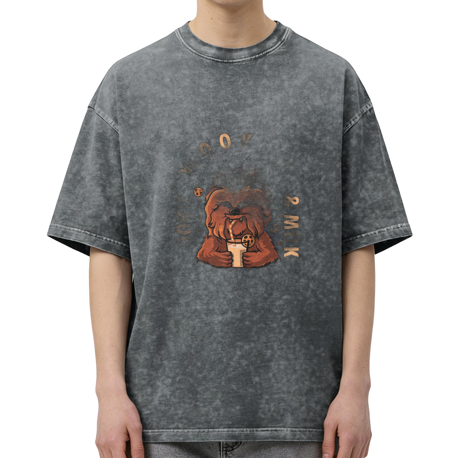 oversized acid wash t-shirt with chewbacca milk and cookies graphic