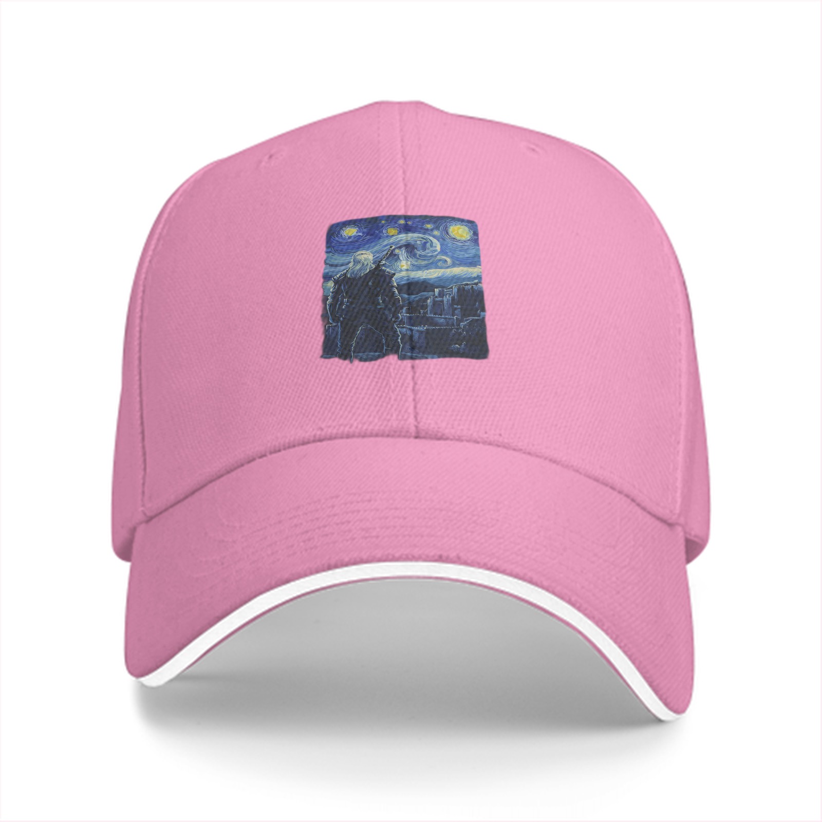 Black baseball cap with Starry Night inspired graphic print