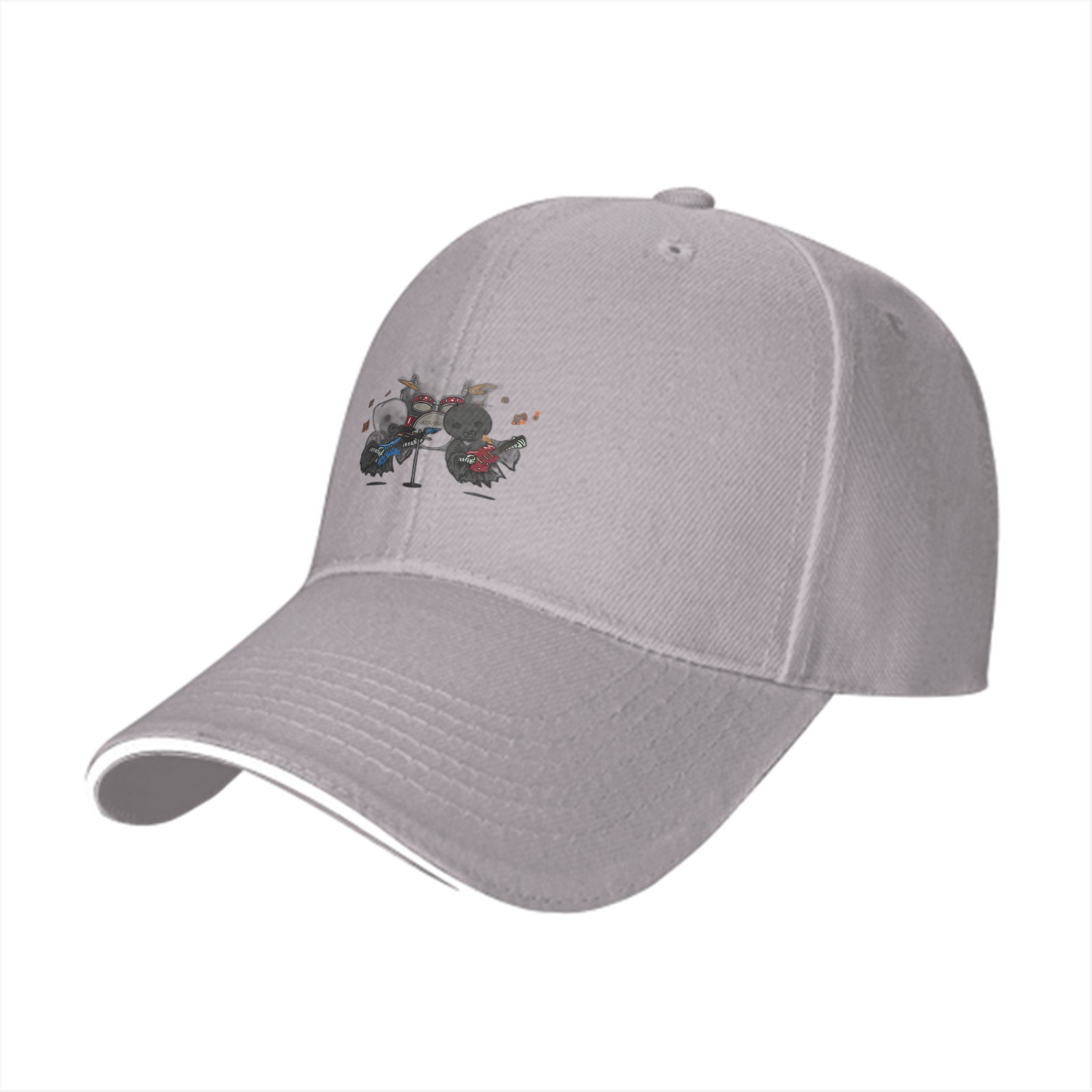Black Baseball Cap With Cute Animal Rock Band Graphic