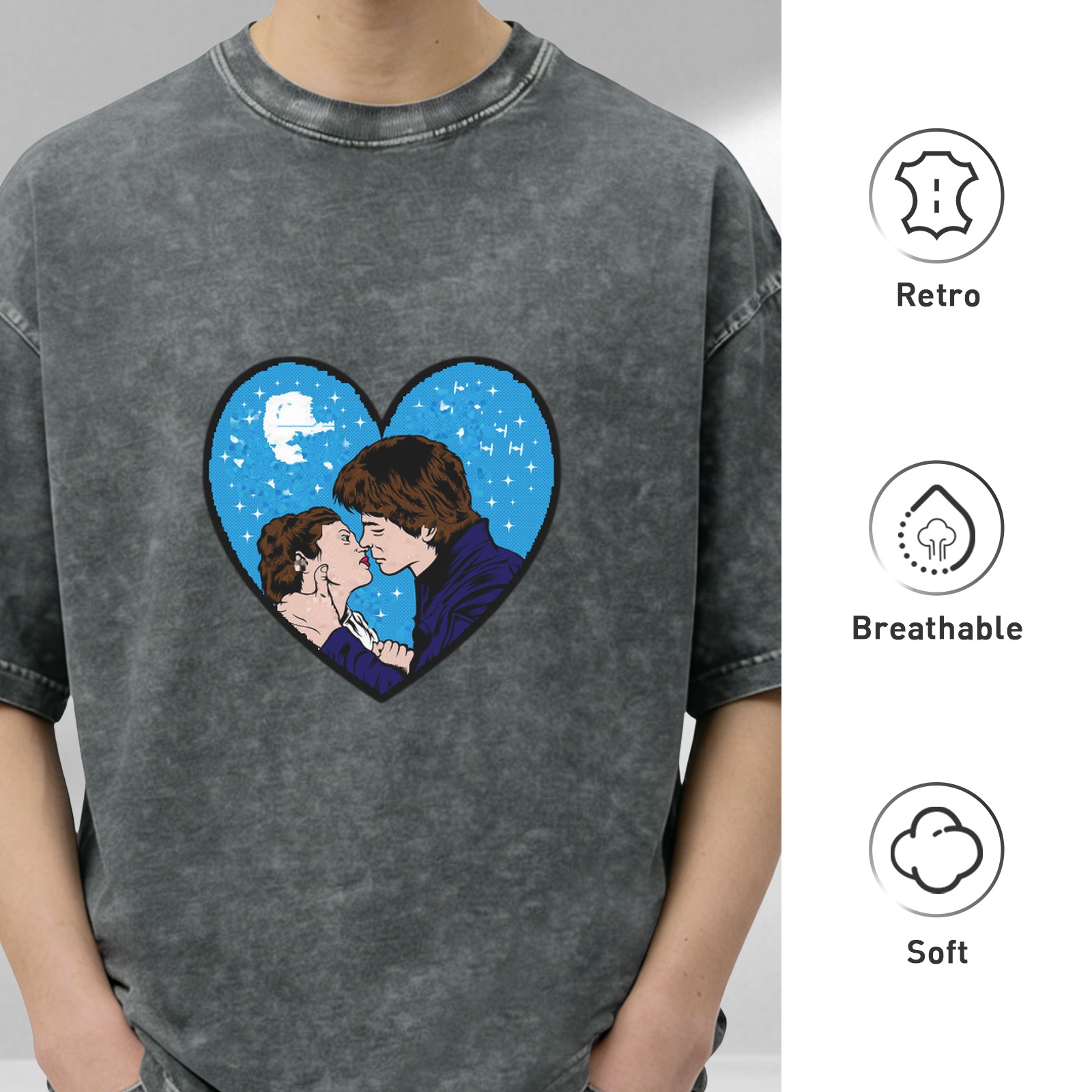 Star Wars themed heart graphic t-shirt with romantic couple design