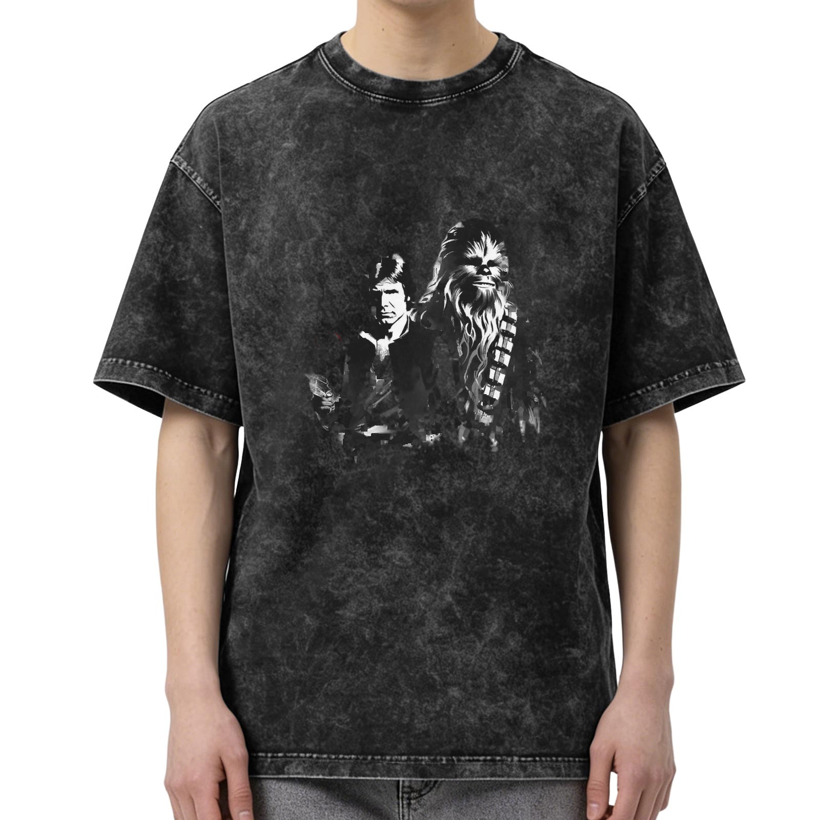 Star Wars Han Solo and Chewbacca Graphic Acid Wash T-Shirt