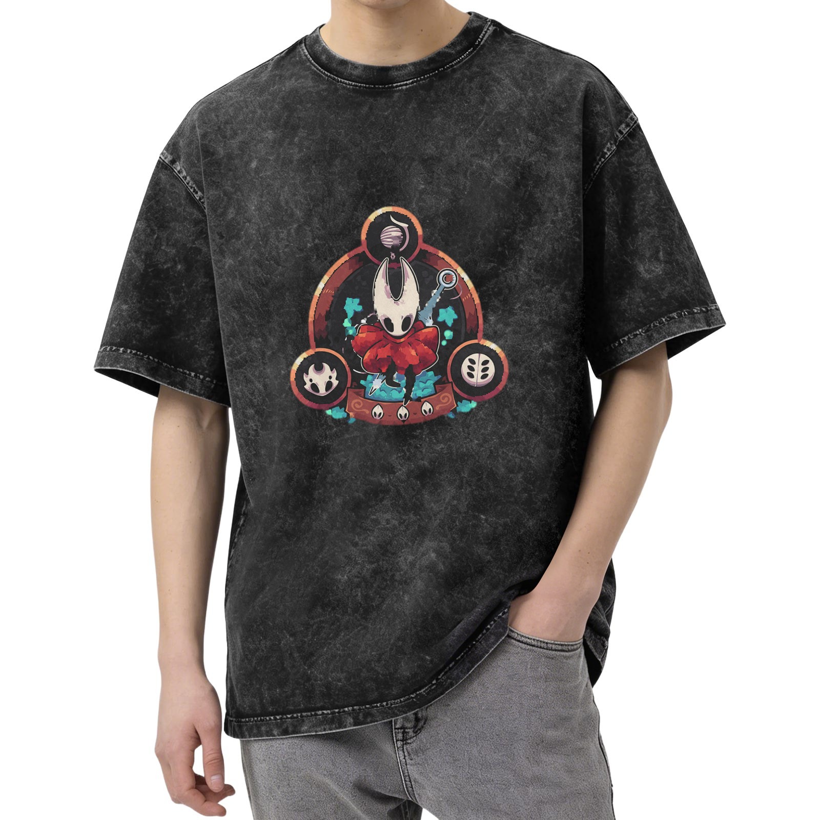Hollow Knight Themed Graphic Dark Wash T-Shirt