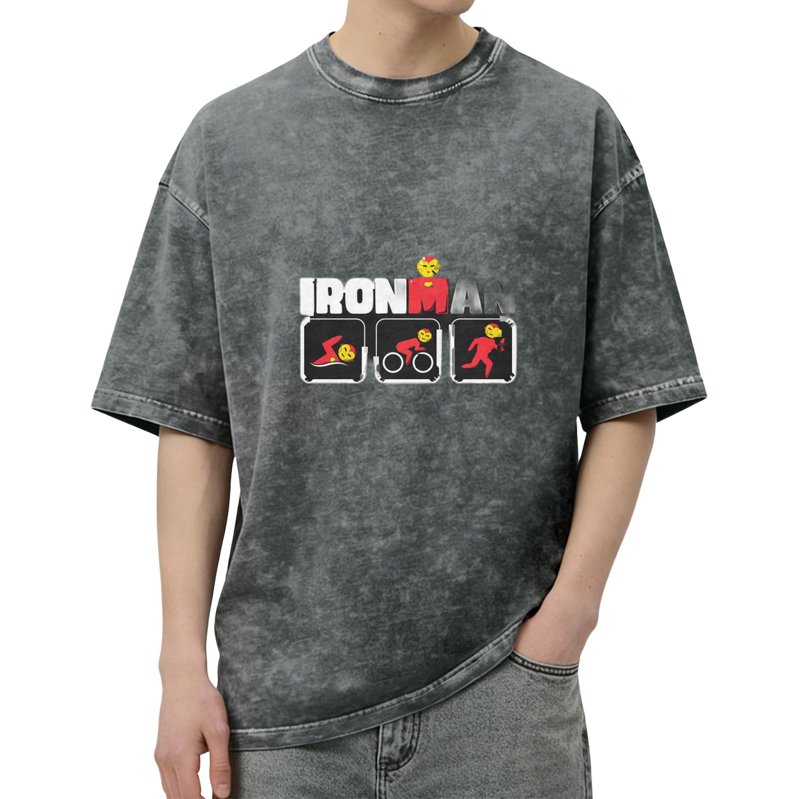 Ironman Triathlon Themed Acid Wash Cotton T-Shirt