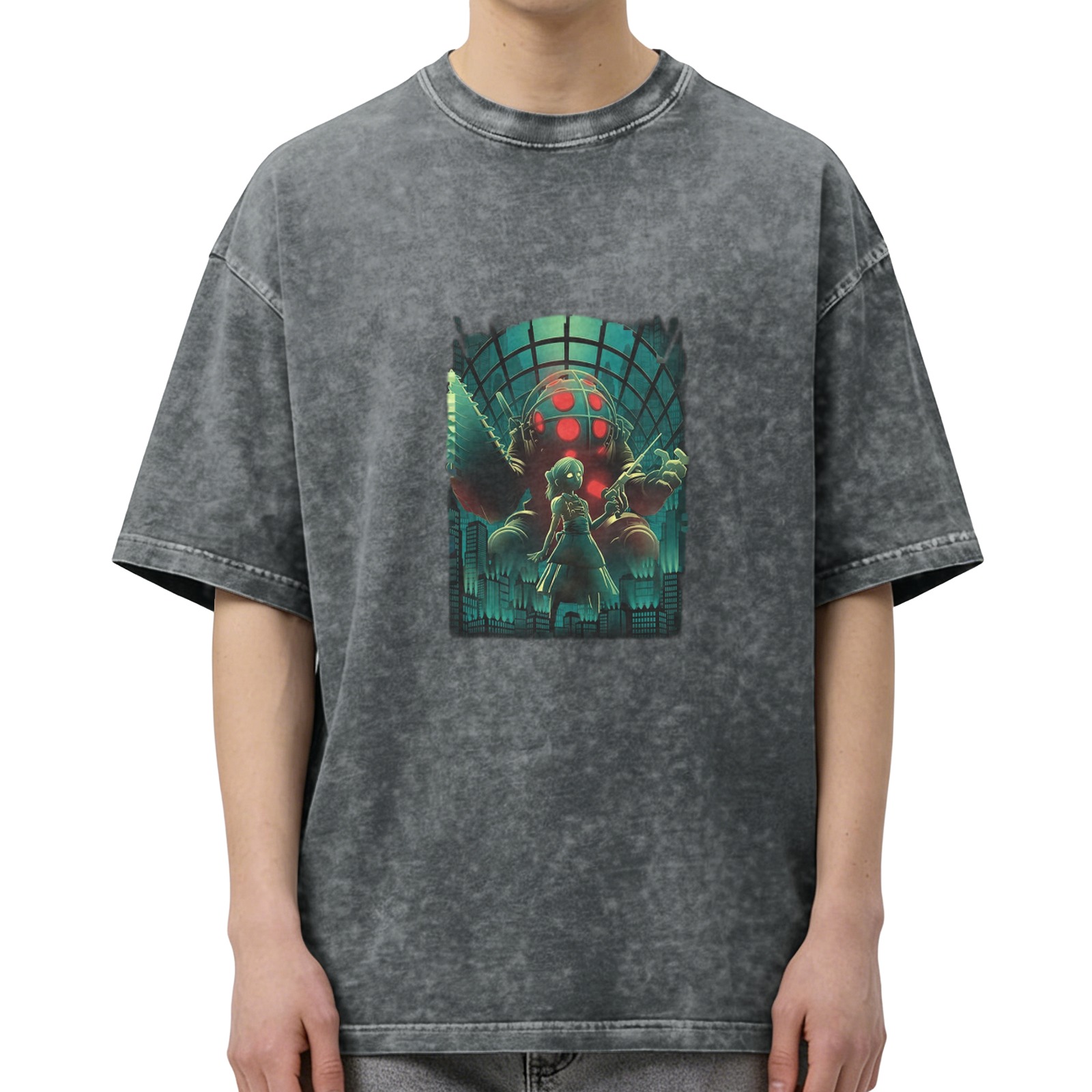 Bioshock Big Daddy & Little Sister Acid Wash T-Shirt