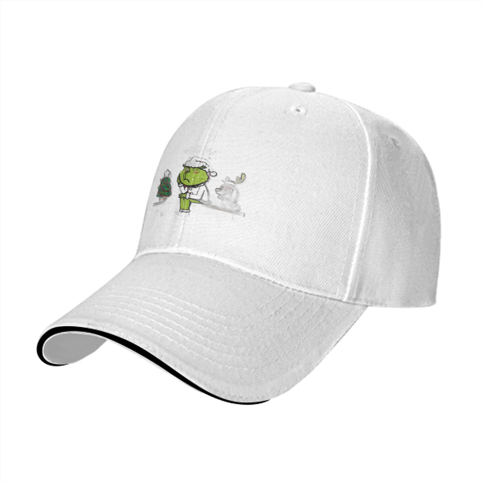 Black Baseball Cap With Grinch Stealing Christmas Tree Design