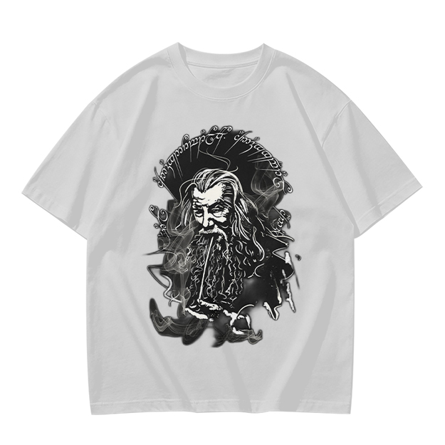 Olive T-Shirt with Wizard Smoking Pipe Fantasy Art Print