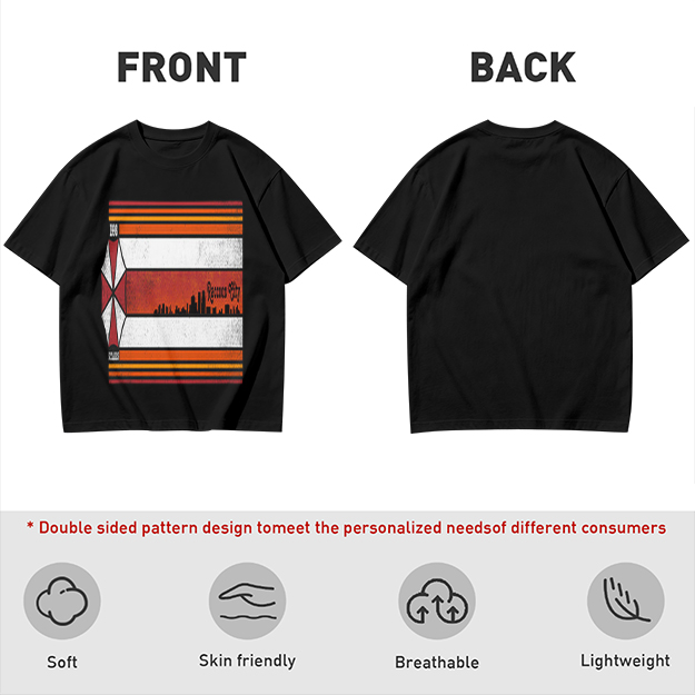 Olive T-Shirt With Retro Striped City Skyline Graphic Print
