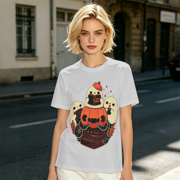 Olive Halloween Ghosts Jack-o'-Lantern Graphic T-Shirt