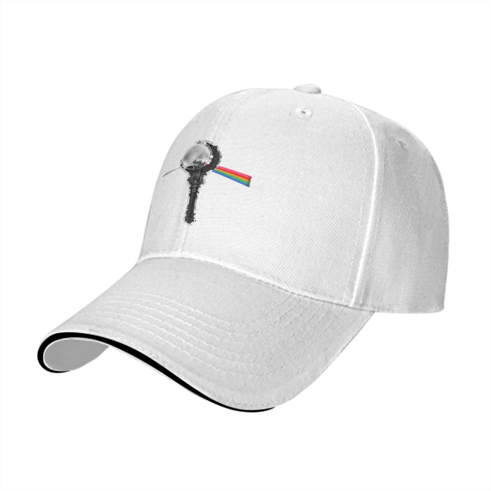 Black Baseball Cap With Crescent Staff And Rainbow Graphic