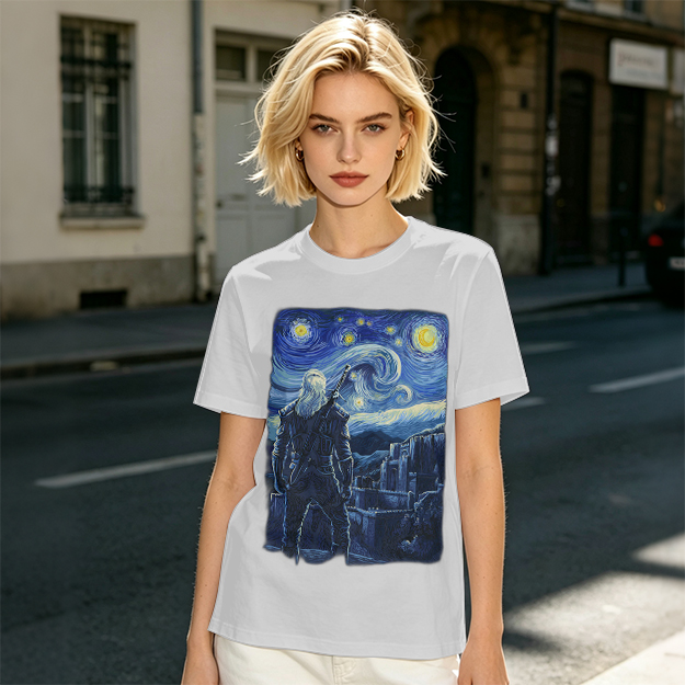Olive T-Shirt With Starry Night Witcher Art Print