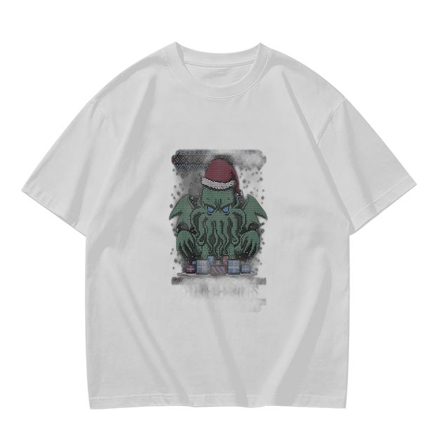 Olive T-Shirt With Christmas Cthulhu Graphic Print