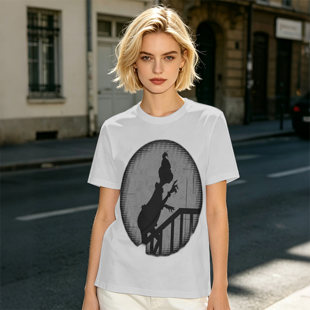 Olive Green T-Shirt With Grinch Silhouette On Staircase Print