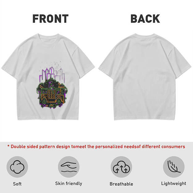 Olive T-Shirt With Neon City Bus Graphic Design