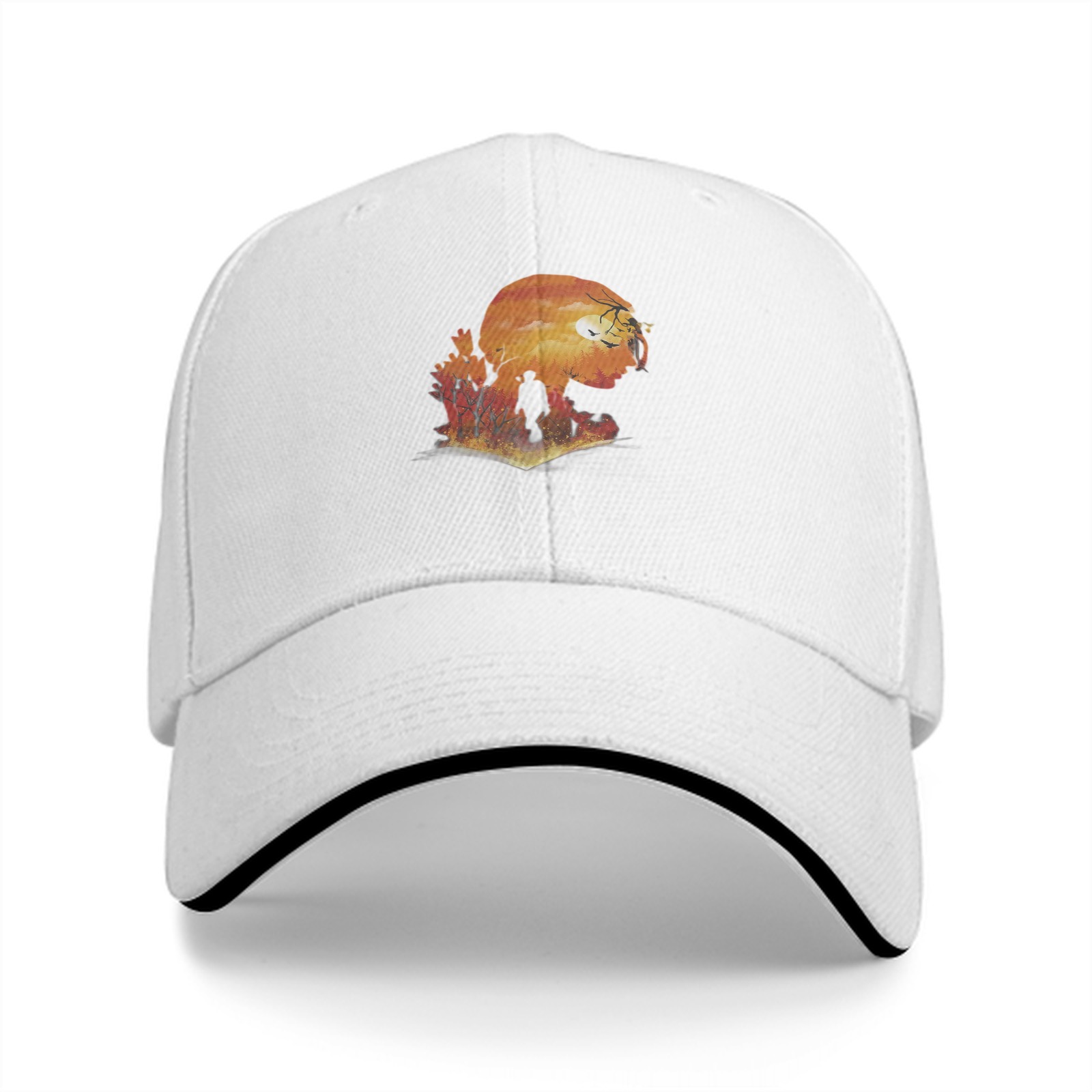 Black Baseball Cap With Sunset Silhouette Landscape Art Print
