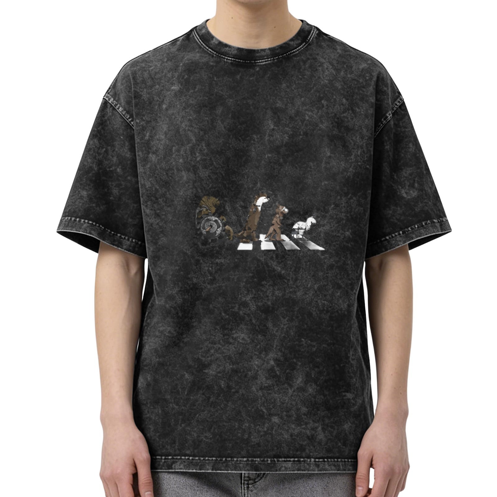 Oversized Acid Wash T-Shirt With Animal Abbey Road Style Graphic