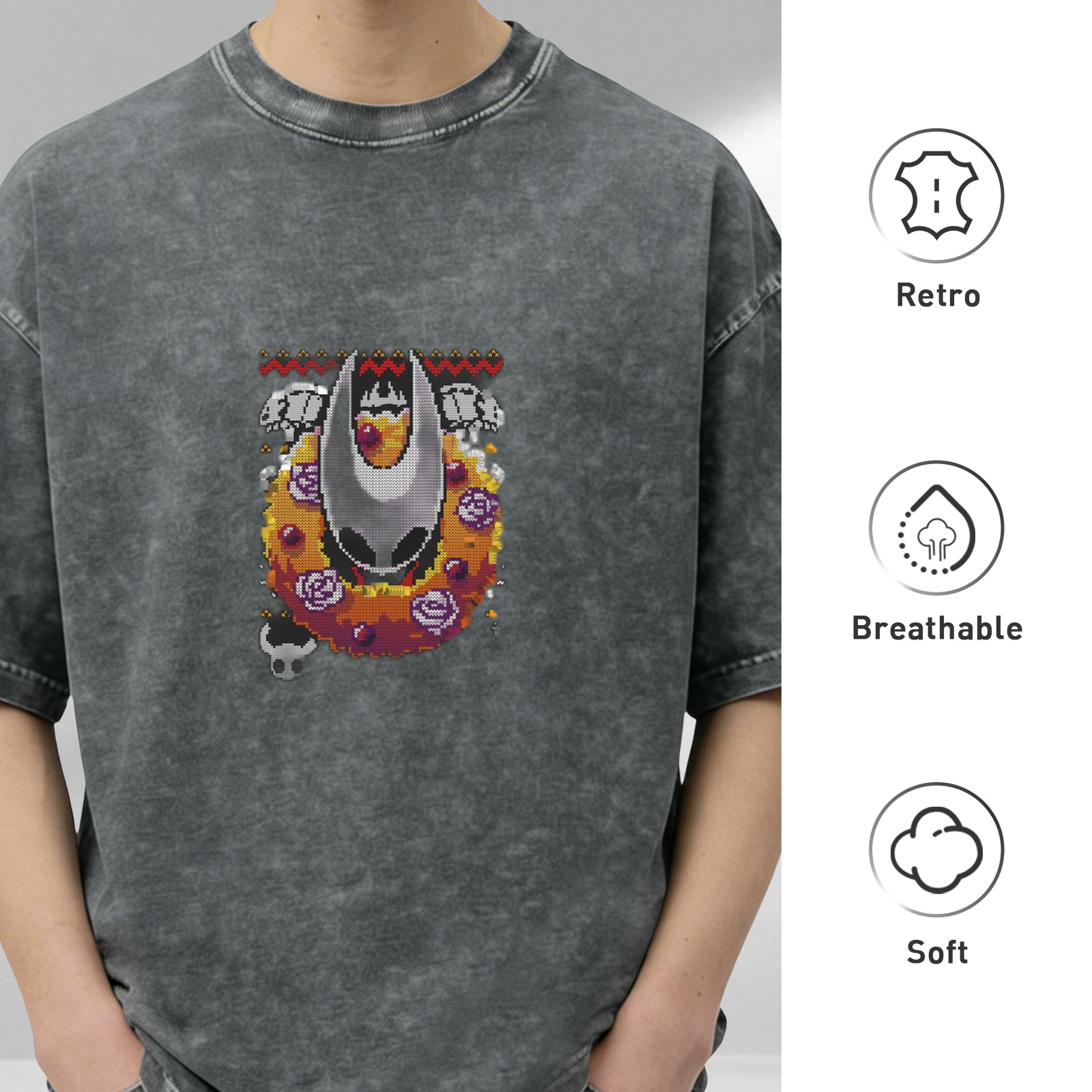 Hollow Knight Hornet Wreath Graphic Stonewashed Black T-Shirt