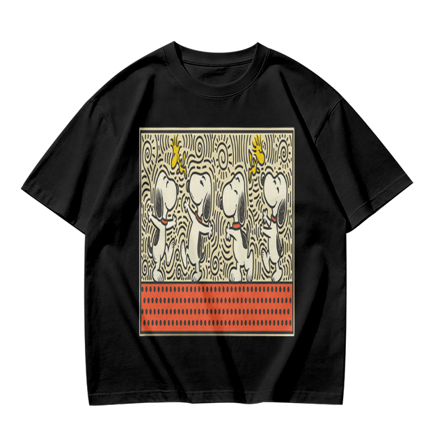 Olive T-shirt with dancing Snoopy and Woodstock graphic print