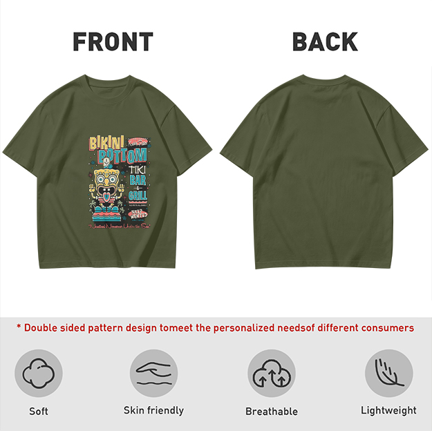 Olive T-Shirt with Bikini Bottom Tiki Bar Spongebob Graphic