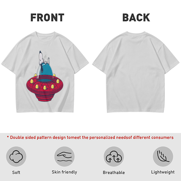 Olive T-Shirt Featuring Snoopy Relaxing in a Red UFO
