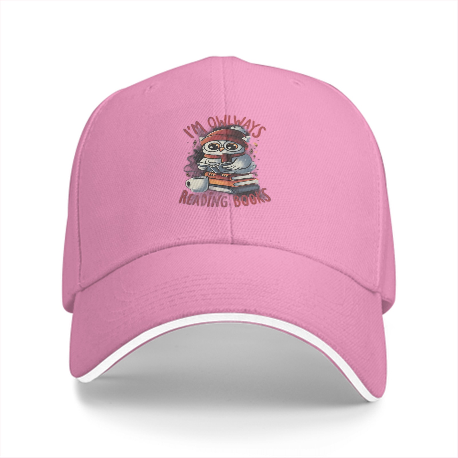 Black baseball cap with owl reading books pun graphic