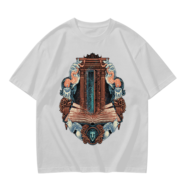 Olive T-Shirt With Ornate Architectural Book Print