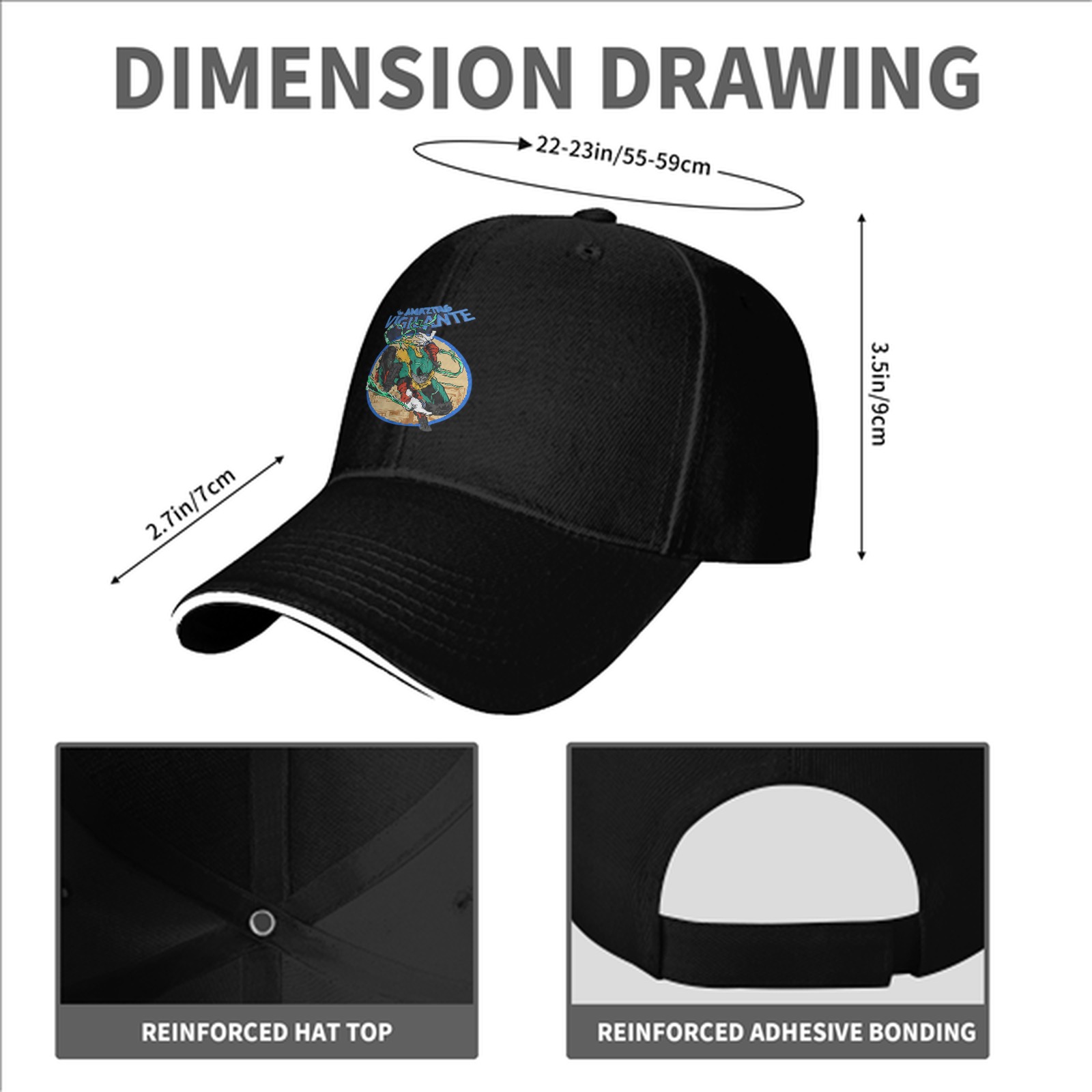 Black baseball cap with vigilante graphic print
