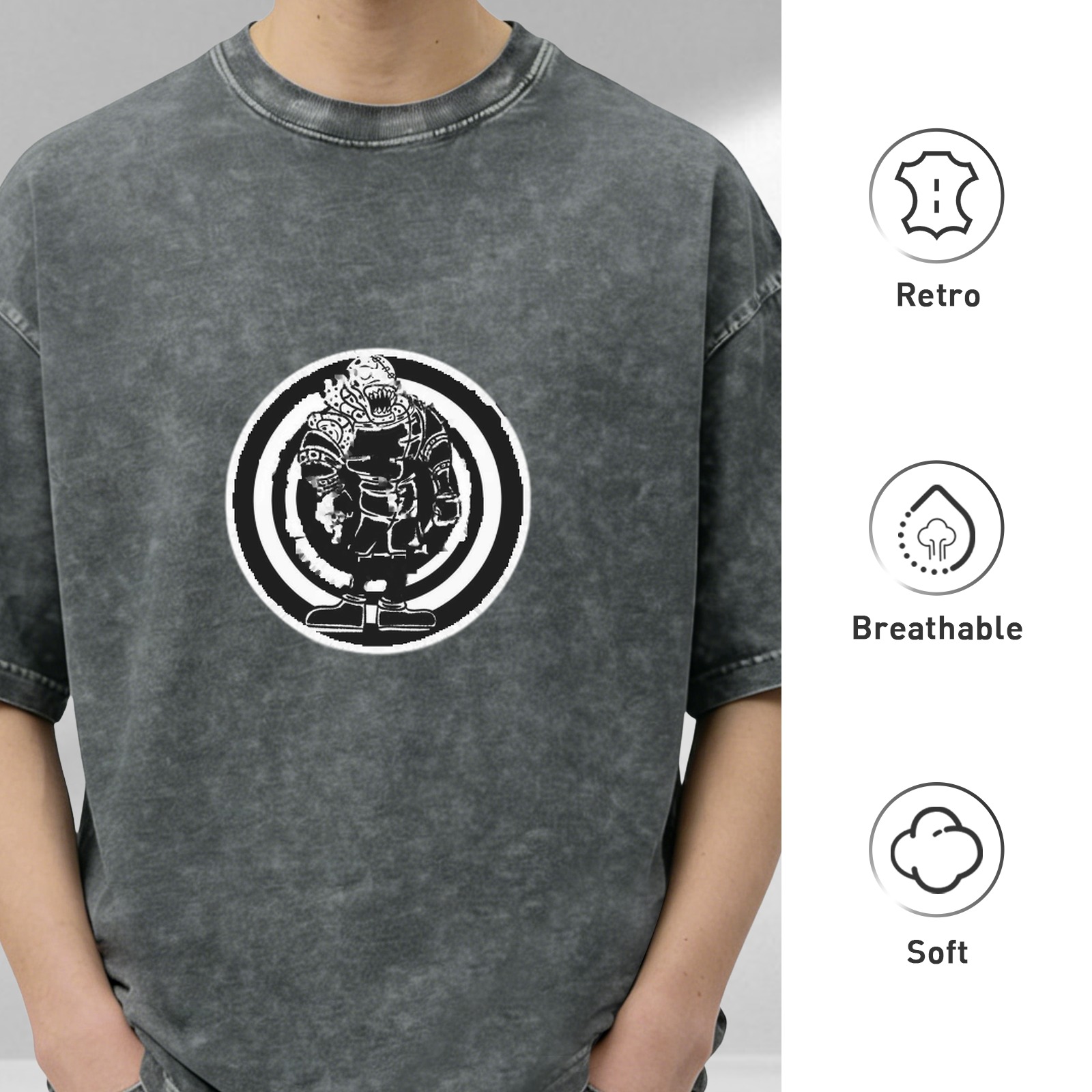 Oversized Acid Wash T-Shirt With Fantasy Warrior Graphic Print