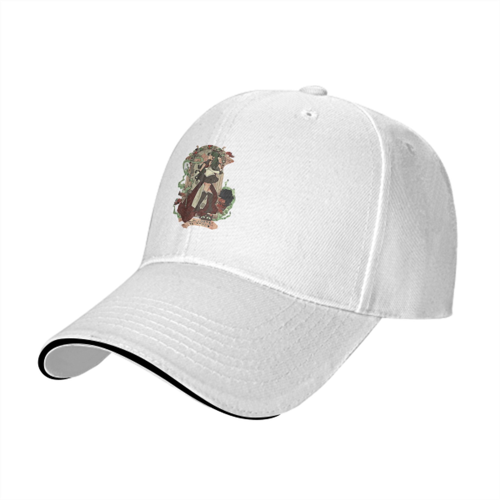 Black Baseball Cap With Fantasy Anime Character Graphic Print