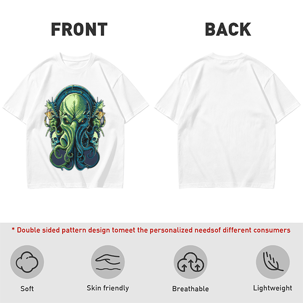 Olive Green T-Shirt With Cthulhu Skull Graphic Print