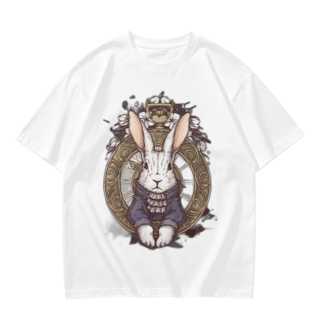 Olive T-Shirt With Steampunk White Rabbit Pocket Watch Art