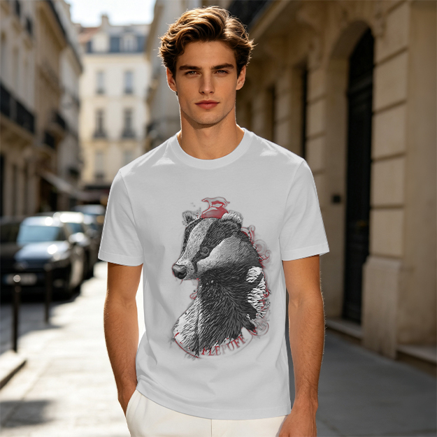 Olive Green T-Shirt With Detailed Badger Graphic Print
