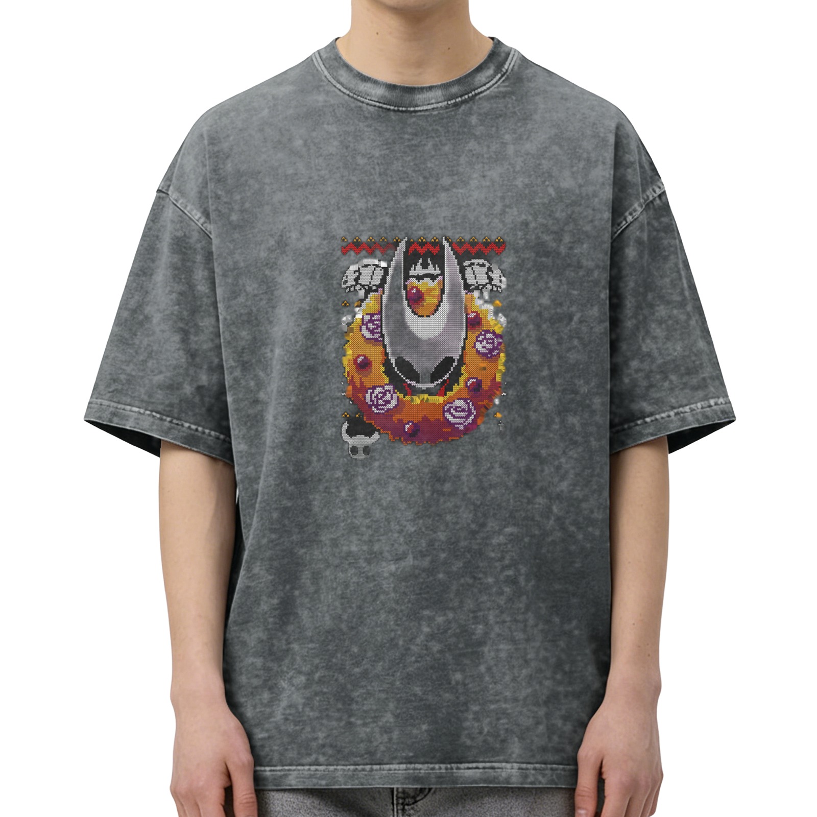 Hollow Knight Hornet Wreath Graphic Stonewashed Black T-Shirt
