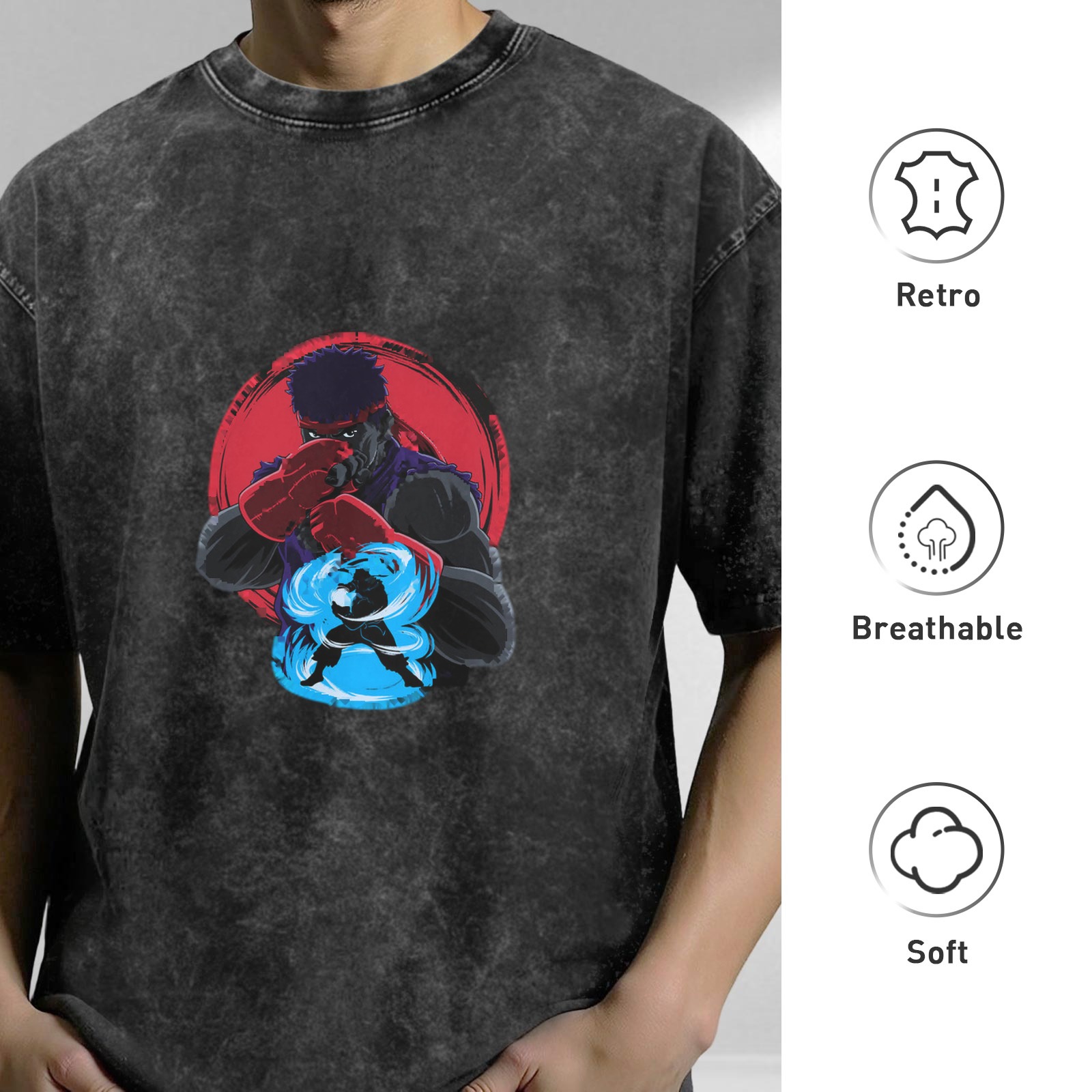 Street Fighter Ryu Graphic Stonewashed Black T-Shirt