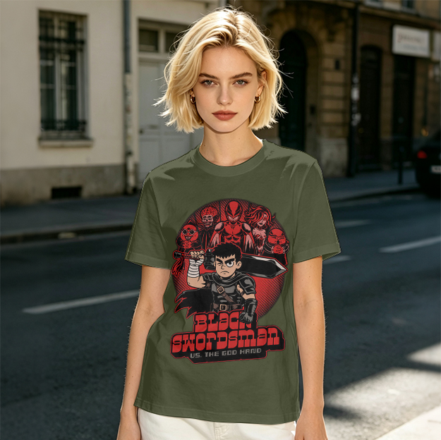 Black Swordsman vs God Hand Anime Graphic T-Shirt