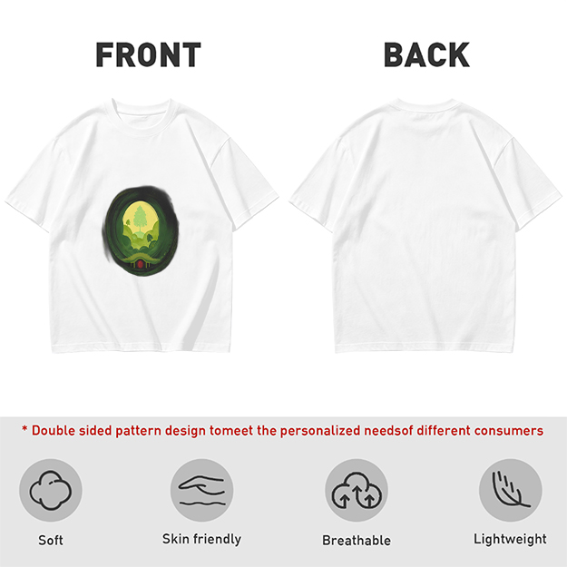 Olive Green T-Shirt with Hobbit Hole Landscape Art Print