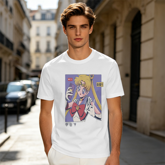 Olive T-shirt with Sailor Moon Selfie Anime Print