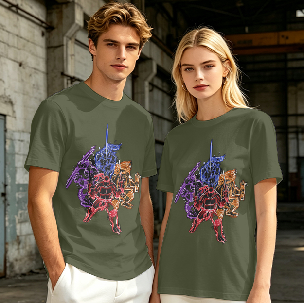 Olive T-shirt with Neon Teenage Mutant Ninja Turtles Graphic