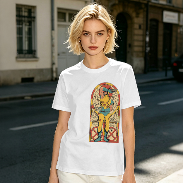 Olive T-shirt with Wolverine Stained Glass Style Print