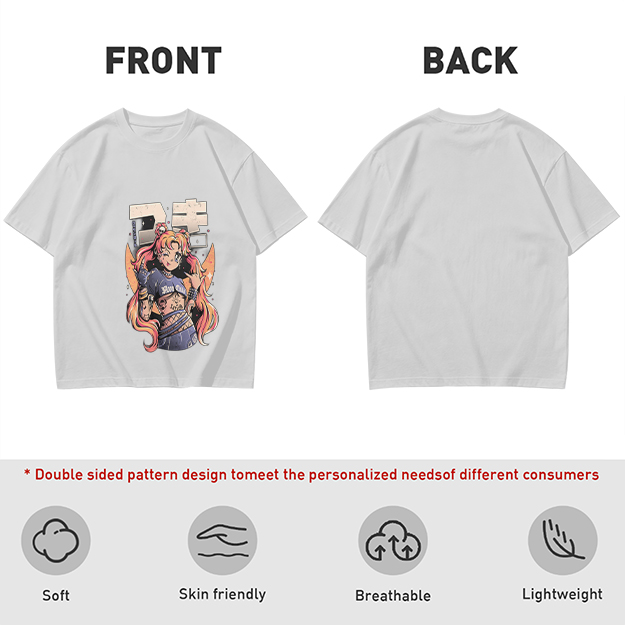 Olive Anime Girl Graphic Short Sleeve T-Shirt
