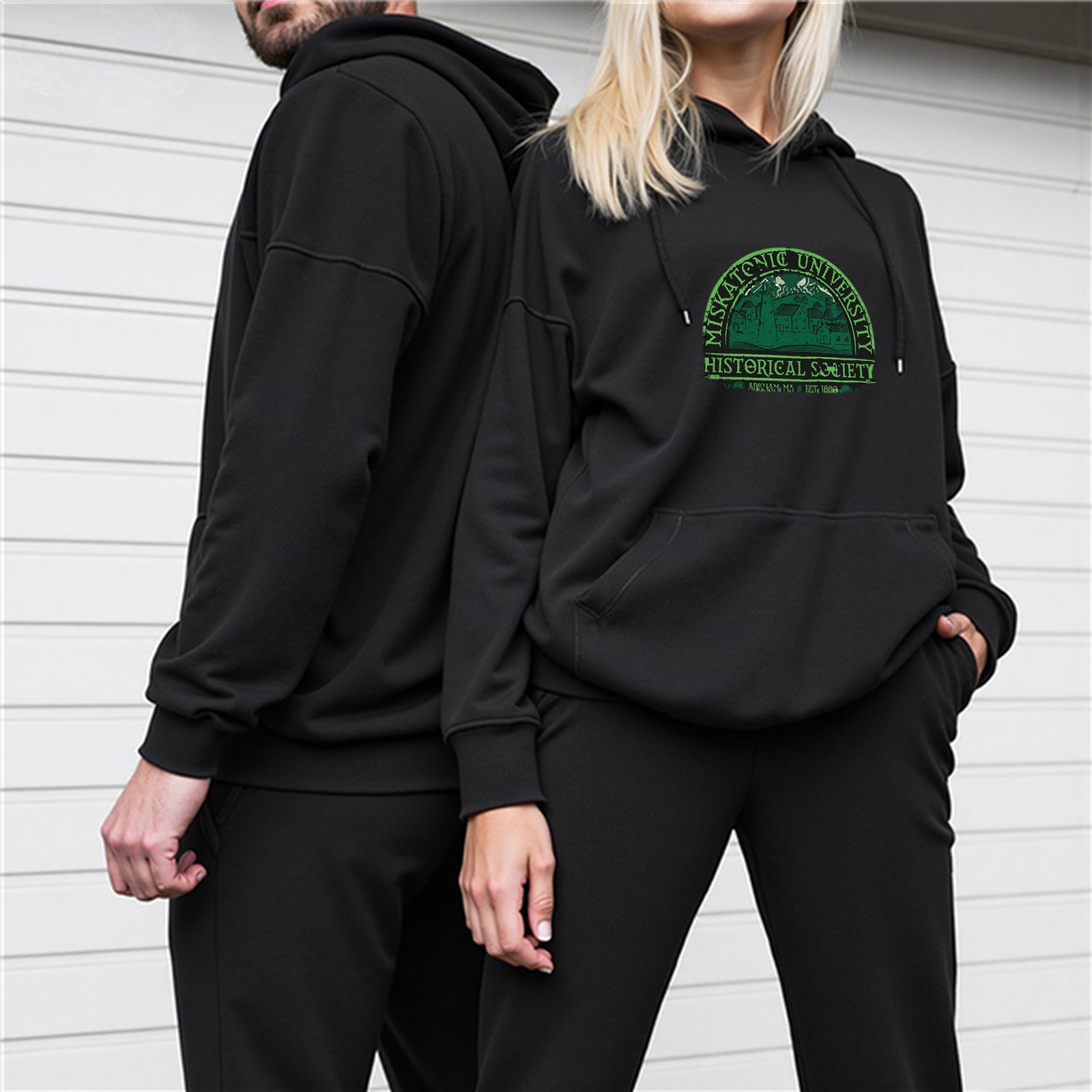 Black hoodie with Miskatonic University Historical Society print