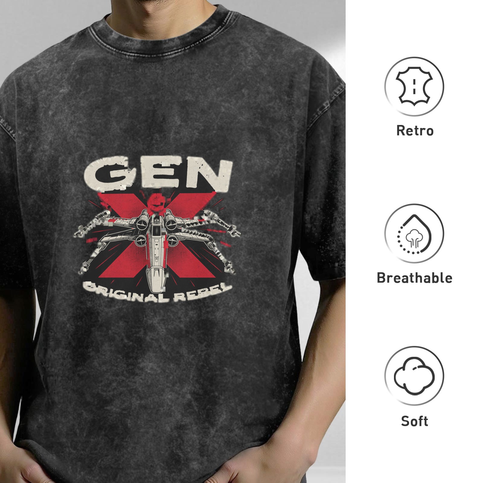 Gen X Original Rebel Starfighter Graphic Acid Wash T-Shirt