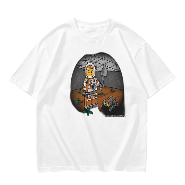 Olive T-shirt with Lego Astronaut Space Habitat Print