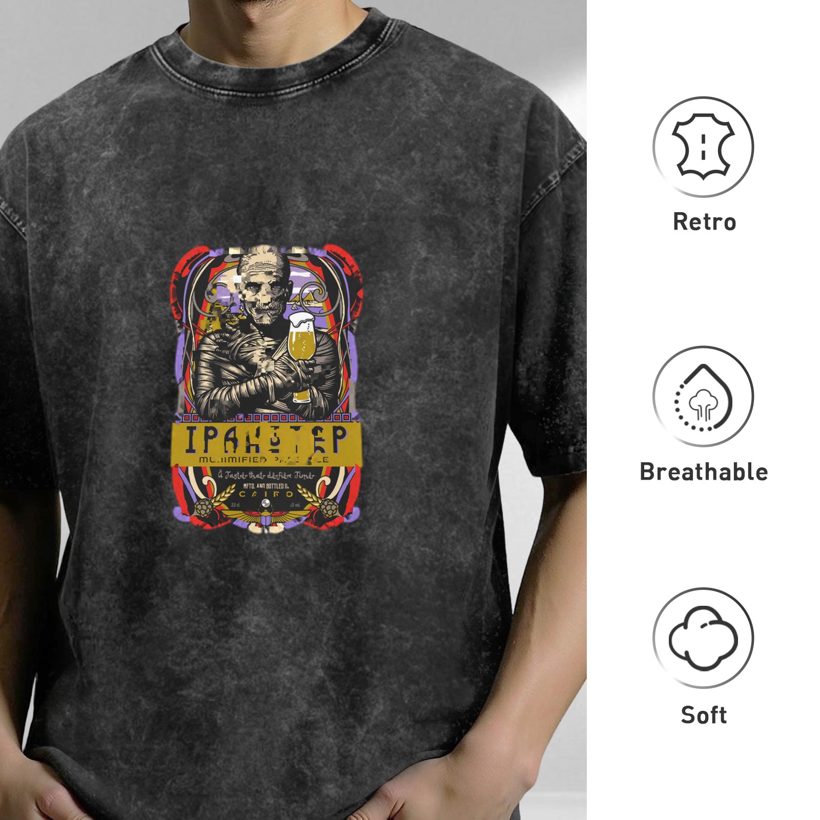 Vintage Mummy IPA Beer Graphic Acid Wash T-Shirt