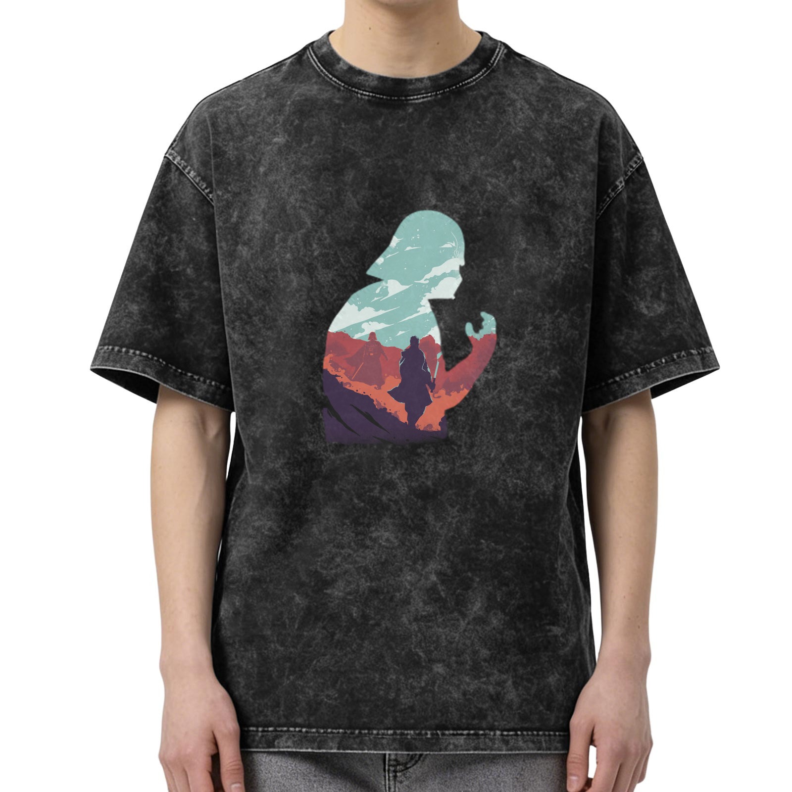 Star Wars Darth Vader Silhouette Graphic Oversized Acid Wash T-Shirt