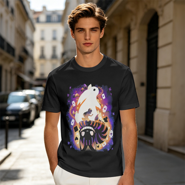 Olive T-Shirt With Magical Rabbit And Playing Card Print
