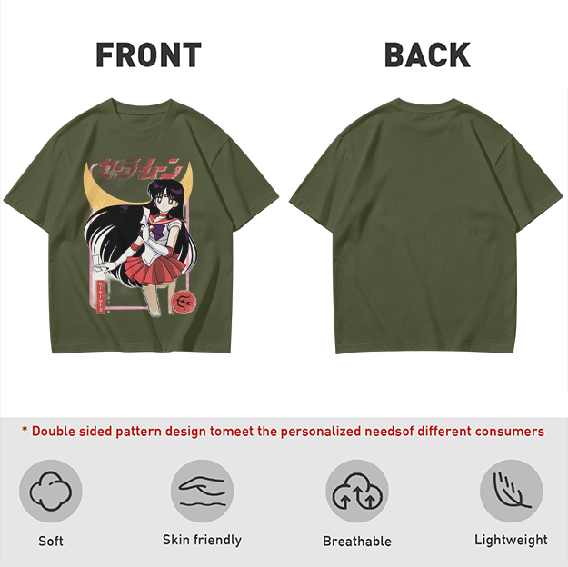 Olive T-shirt with Sailor Mars Anime Graphic Print