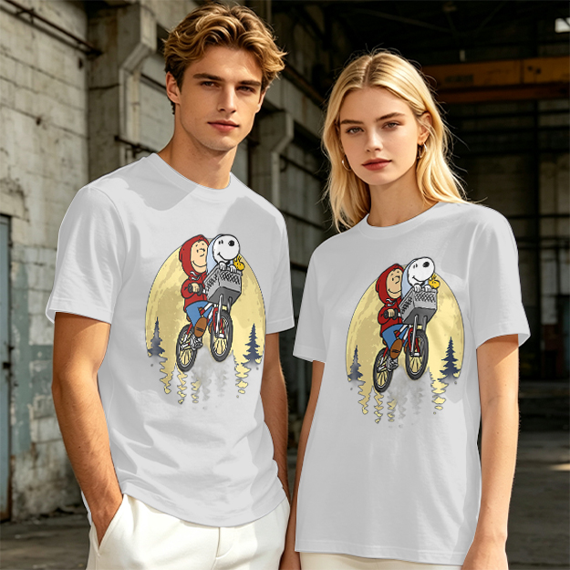 Snoopy and Charlie Brown Bicycle Moon Graphic T-Shirt