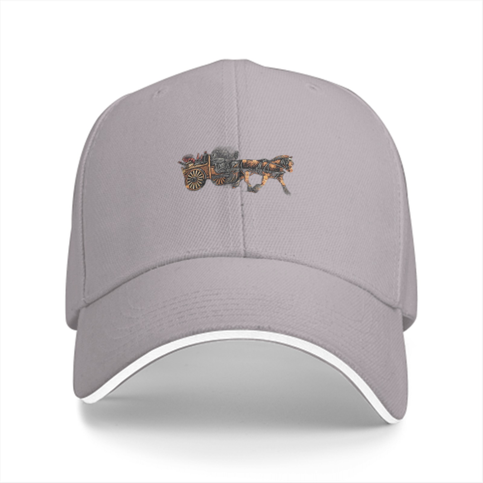 Black Baseball Cap With Horse Drawn Carriage Graphic